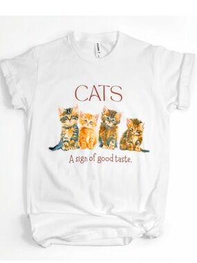 Vintage-Style White "CATS A Sign Of Good Taste” Graphic Tee with Kittens - Small